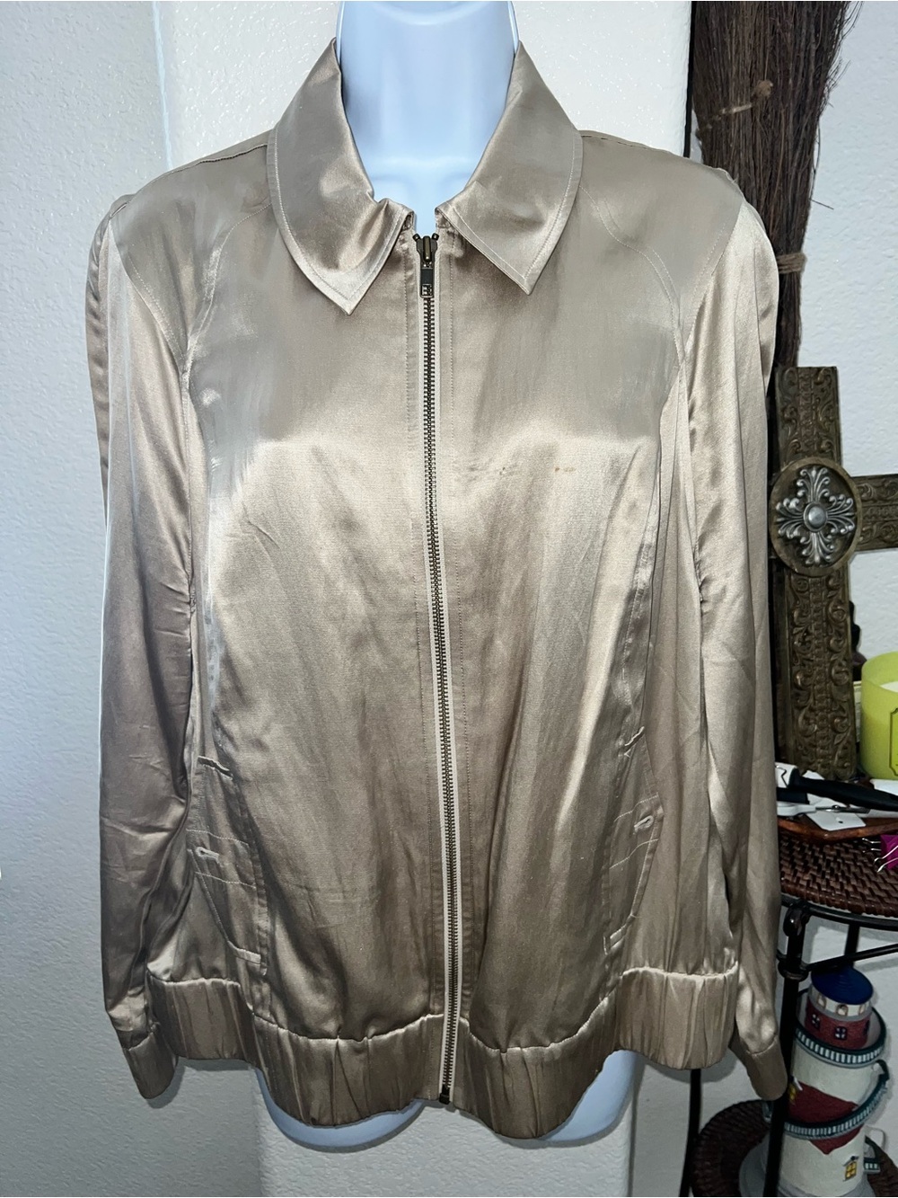 Silk Champagne Zip-Front plus size Women's Jacket